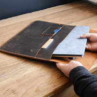 Funda para Portátil de Cuero Genuino, Estilo Coreano Moderno y Elegante, Cierre de Solapa, para Portátiles de 11-15 Pulgadas, Duradera, Ligera y de Gran Capacidad
