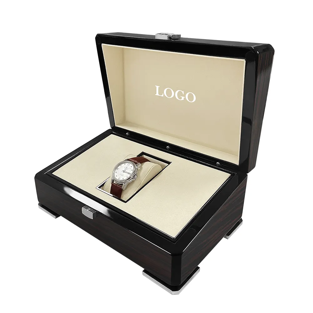 Caja de embalaje de reloj Cajas de almacenamiento de reloj de lujo de cuero Almacenamiento de logotipo personalizado Caja de reloj de lujo de madera para hombre