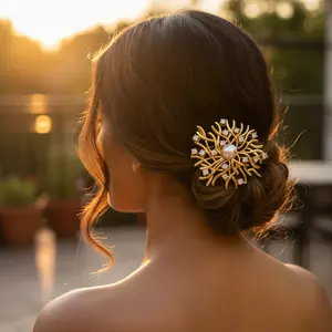 Broche en or 18 carats, bijoux fins, broche en perles et diamants pour femmes, pour fiançailles, mariage ou cadeau de fête - Product Image 2