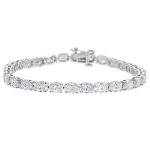 ทองคำขาว14k 12กะรัตตกแต่งด้วยเพชรโรเดียมชุบโรเดียมทรงรีตัดรูปวงรีดีไซน์เทนนิสหรูหราสำหรับผู้หญิง - Product Image 4