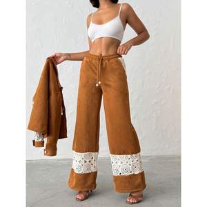 กางเกงขากว้างสำหรับผู้หญิงพร้อมดีเทลลูกไม้สุดหรู - Product Image 4