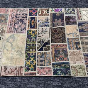 Tapis turc vintage 2,7x7,4 pieds, tapis en laine Herki patchwork arc-en-ciel - Product Image 5