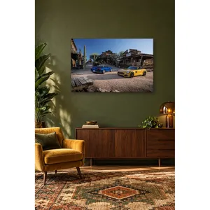 Impression sur toile Fida Blue and Yellow Mercedes-AMG GT in Cowboy Town - Product Image 4