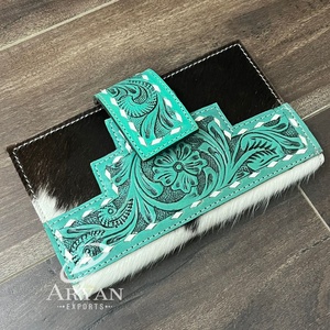 Carteras plegables largas de cuero de vaca con herramientas manuales de fabricantes de moda, monedero de estilo occidental para mujer, tarjetero, monedero, embrague - Product Image 1