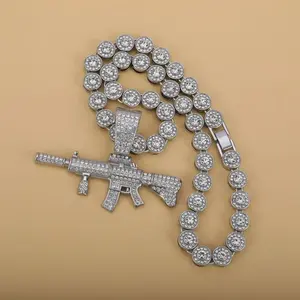 Collier et bracelet chaîne cubaine tendance hip-hop pour homme, plaqué or, alliage de zinc, strass, diamant, chaîne à maillons - Product Image 3