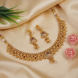 CONJUNTO DE JOYERÍA DE COBRE DE MODA INDIA Y MODA CONJUNTO DE JOYERÍA DE BODAS NOVIALES PARA MUJER CONJUNTO DE PENDIENTES Y COLLAR - Product Image 2