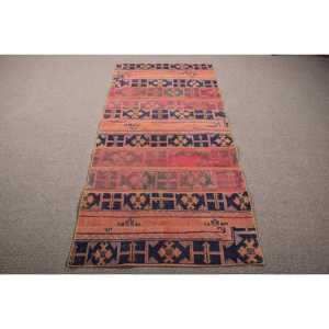 3,1x6,5 ft Vintage Rug, Turkish Accent Rug, <b>Red</b> Patchwork <b>Wool</b> Rug - Product Image 1