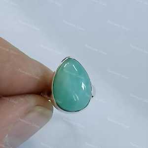 Handmade 925 Sterling Silver Women's <b>Statement</b> <b>Ring</b> Natural Amazonite Gemstone Set Inlay Trendy Boho Style Perfect Gift for Her - Product Image 1