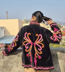 <b>Women</b>’s Hand Embroidered <b>Velvet</b> <b>Jacket</b> | Vintage Ethnic Floral Open Front Outerwear | Custom Wholesale Manufacturer - Product Image 3