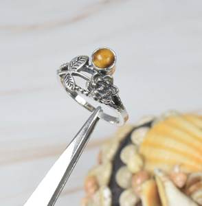 Bague oeil de tigre 925 en argent sterling fait à la main pierre précieuse fleur bague bijoux de créateur pour les femmes - Product Image 2