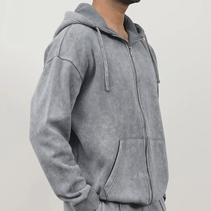 100% Cotton Yarn Dyed Acid Wash <b>Fleece</b> <b>Hoodie</b> for Men Solid Zipper OEM Service Winter - Product Image 3