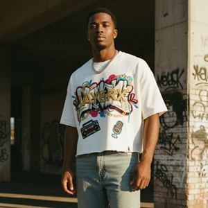 เสื้อยืดครอปทรงบ็อกซี่ผ้าฝ้าย 100% สำหรับผู้ชาย ไซส์ใหญ่ รับสกรีนลายแบบแอพพลิเค่ สไตล์สตรีทแวร์แบบดิสเทรส ผลิตจากวัสดุเป็นมิตรต่อสิ่งแวดล้อม คุณภาพสูง - Product Image 1