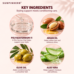 SUNPINHERB ครีมมูสเพื่อผมลอนแบบฟองผสมน้ำมันอาร์แกนและวิตามิน B5จากว่านหางจระเข้สำหรับทำผมเปียขนาด207มล. มีสินค้าพร้อมส่งขายส่งรับผลิต OEM/ODM ส่งตรงจากโรงงาน - Product Image 6