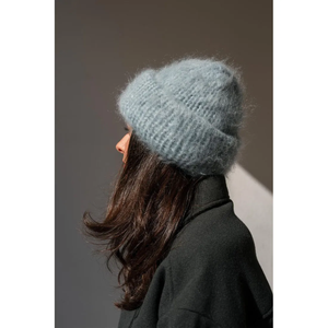 Venta caliente personalizado mullido tejer sombrero acrílico tejido Jacquard Faux Mink Beanie con logotipo personalizado - Product Image 4