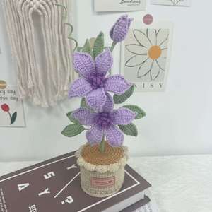 Maceta de Flores de Clemátis Hecha a Mano con Ganchillo - Ramo Creativo para Decoración Festiva - Product Image 4