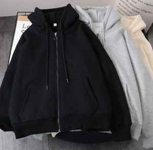 Wholesale Men's Heavyweight Oversized Fleece <b>Hoodie</b> Streetwear Zip-up No <b>String</b> Zip Vintage Acid Wash 3D Hooded Jacket Solid - Product Image 3