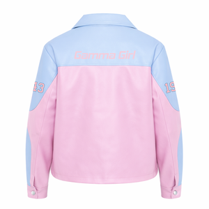 Chaqueta de Cuero PU para Mujer Gamma Phi Delta, con Cierre Frontal, Bordado Suave, Estilo Casual y Elegante - Product Image 3