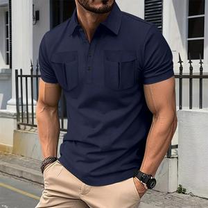 2025 hombres cómodos 100% algodón para POLO camisas nuevo Color sólido manga corta estilo Casual botón frontal solapa doble bolsillo - Product Image 3