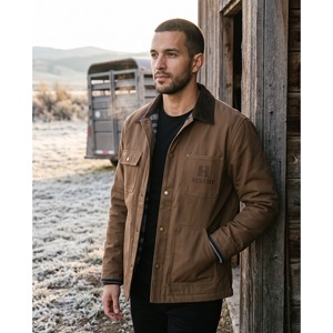 Veste de travail en toile doublée de coton avec poches zippées, logo personnalisé brodé, vente en gros OEM - Product Image 5