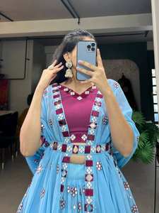 Designer bleu ciel lehenga choli pour les femmes vêtements de mariage Navratri Chaniya Choli pour fille et femme tenue indienne - Product Image 5