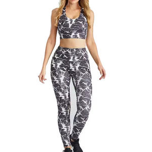 Wholesale <b>Marble</b> Print 2 Piece Women Yoga Set with High Waist Scrunch Butt Leggings & Criss-Cross Back Bra for Women <b>Running</b> - Product Image 5