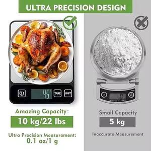 Báscula Digital de Cocina para Uso Doméstico de 10 kg con Pantalla LED, Acero Inoxidable y Funcionamiento con Batería, Resolución de 1 g - Product Image 5