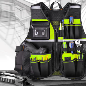 Gilet de sécurité haute visibilité fluorescent réfléchissant avec plusieurs poches, fermeture éclair, gilet en polyester robuste pour électriciens - Product Image 5