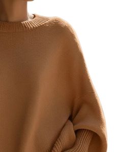 Customized Women Camel <b>Brown</b> Oversized Knit Poncho Sweater Winter Loose Fit Batwing Sleeve Soft Warm Pullover Casual Fashion Top - Product Image 2