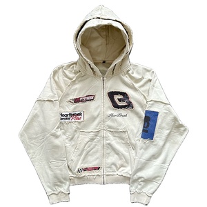 Personnalisé lourd 500 GSM coton éponge français Double capuche appliques broderie Vintage en détresse Boxy sweats à capuche zippés pour hommes - Product Image 4