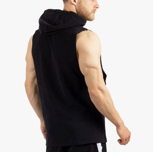 Vente en gros de débardeur en coton avec logo coupé pour hommes jogger entraînement à capuche musculation sans manches haut ajusté de gymnastique - Product Image 5