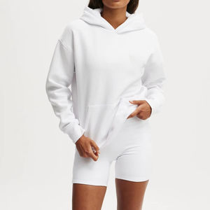 Dernier modèle de sweat à capuche oversize pour femme en 100% coton, confortable et élégant, avec lavage à l'acide, badge brodé sur le devant, streetwear, tissu en molleton - Product Image 2