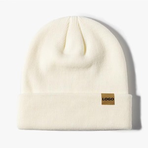 Beanies Manufacturer With Custom Leather Patch Men Women Soft Warm <b>Winter</b> Custom Beanies Knitted <b>Hat</b> <b>Winter</b> Ski <b>Hat</b> Cuff Ribbed - Product Image 3