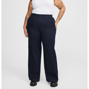 Pantalones Cargo Vintage para mujer, de talla grande, holgados, de pierna ancha, transpirables, suavizante de mezclilla, cintura personalizable, estilo novio lavado - Product Image 1