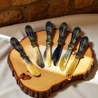 Ensemble de cuillères de service en corne de buffle rayé artisanal cuisine rustique ustensiles légers et durables respectueux de l'environnement pour la fête