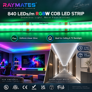 Tira de Luces LED COB RGBW Multicolor Flexible de Alta Densidad sin Puntos RAYMATES 24V 840leds/m DC24V para Decoración de Gabinetes del Hogar - Product Image 2