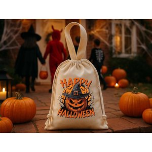 Halloween Trick Treat <b>Bag</b> Canvas Drawstring Kids Party Favor Gift Craft <b>Packaging</b> <b>Bags</b> - Product Image 2