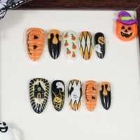 NBL-JX-228 Halloween 3D Pumpkin Ghost Almond Press on Nails Réutilisables Couverture Complète Faux Ongles Design Cartoon 30 Pièces