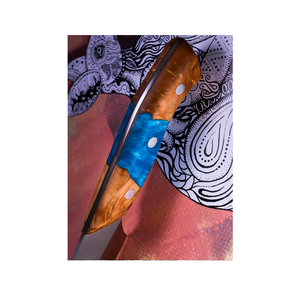 Couteau en bois et résine en acier de 3.8 pouces Couteaux d'office de chef de cuisine en acier Manche en carbone en résine bleue - Product Image 3