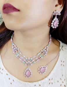 Premium Quality <b>Indian</b> Jewellery American Diamond Zircon Necklace Set Handmade Bulk Product Customised Necklace - Product Image 6