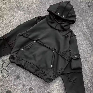 Lo más básico, Jersey Vintage lavado con ácido de peso pesado personalizado, Sudadera con capucha térmica, ropa de calle desgastada para hombres, Unisex en blanco para invierno - Product Image 6