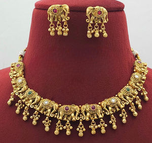 Premium Quality South Indian Designer <b>Necklace</b> Set For Women Ideal For Weddings <b>Elephant</b> Design Indian Traditional <b>Necklace</b> Set - Product Image 1
