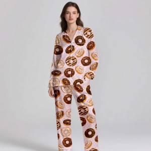 Conjunto de pijama de seda de lujo de verano/primavera personalizable para mujer, ropa de descanso de punto de manga larga, traje de 2 piezas de tela de hilo acogedor - Product Image 3