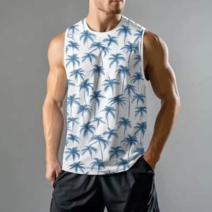 Débardeurs imprimés en 3D cocotiers pour hommes T-shirts à motifs dégradés colorés pour l'été Débardeur décontracté à col rond pour sport de rue - Product Image 1