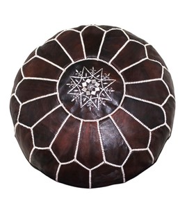 Handmade Moroccan Leather Pouf Ottoman Footstool Floor <b>Cushion</b> Beaded <b>Stitch</b> Decor Bohemian Housewarming for Living Room Bedroom - Product Image 1