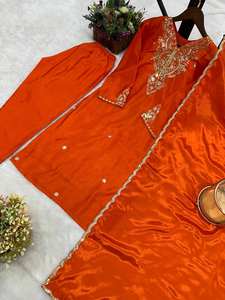 Ensemble Salwar Kameez pour femmes indiennes et pakistanaises, tenue de soirée, moderne, séchage rapide, 5 pièces, vente en gros, tailles M à 3XL, soie chinon gaufrée - Product Image 3