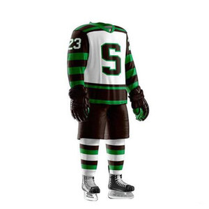 Conjunto de Jersey de Hockey sobre Hielo para Hombre, Rayado Verde Marrón Blanco, Impresión Sublimada, Manga Larga, Uniforme de Poliéster que Absorbe la Humedad - Product Image 2