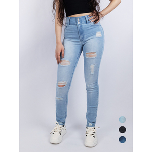 Paola Riboni Women's High Waisted Skinny Ripped <b>Denim</b> Jeans Full Length <b>Stretch</b> Pants Fashion Cut Out Style - Product Image 2