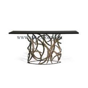 Table console de meubles en métal couleur or avec dessus en verre, pieds en laiton, meilleure vente antique, table console pour la maison et le café en Inde - Product Image 2