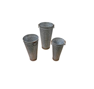 Classic Design Galvanized Set of Two Garden Planters Decorative Metal Pot With Black <b>Stand</b> Iron Metal Finished - Product Image 3