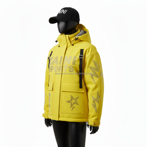 Veste Softshell pour femmes, coupe-vent, imperméable, tissu collé, design à panneaux jaunes, logo personnalisé, strass, veste Softshell pour femmes - Product Image 4